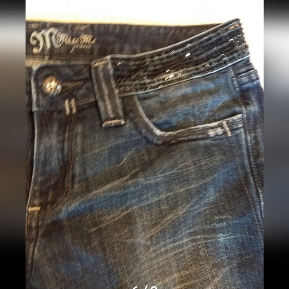 Miss Me 29 Mid-Rise Jeans Black Embellishments & Gray Embroidery - Picture 3 of 9